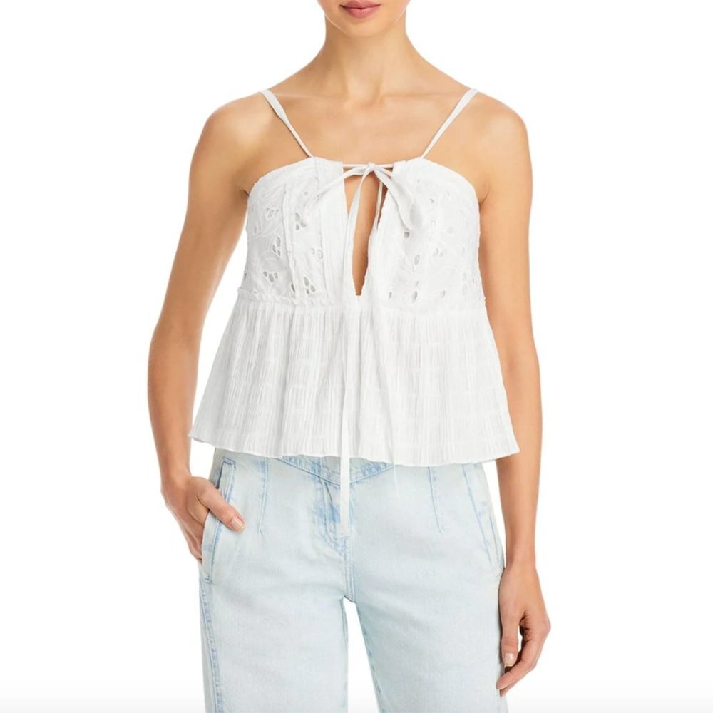 NWT IRO White Lace Cami Top V-Neck Cutout Tie Ruffle Tank Crop Top Blouse 10